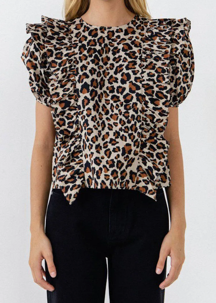 Albury Leopard Ruffle Top