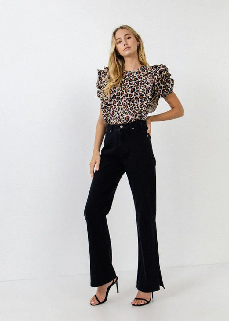 Albury Leopard Ruffle Top