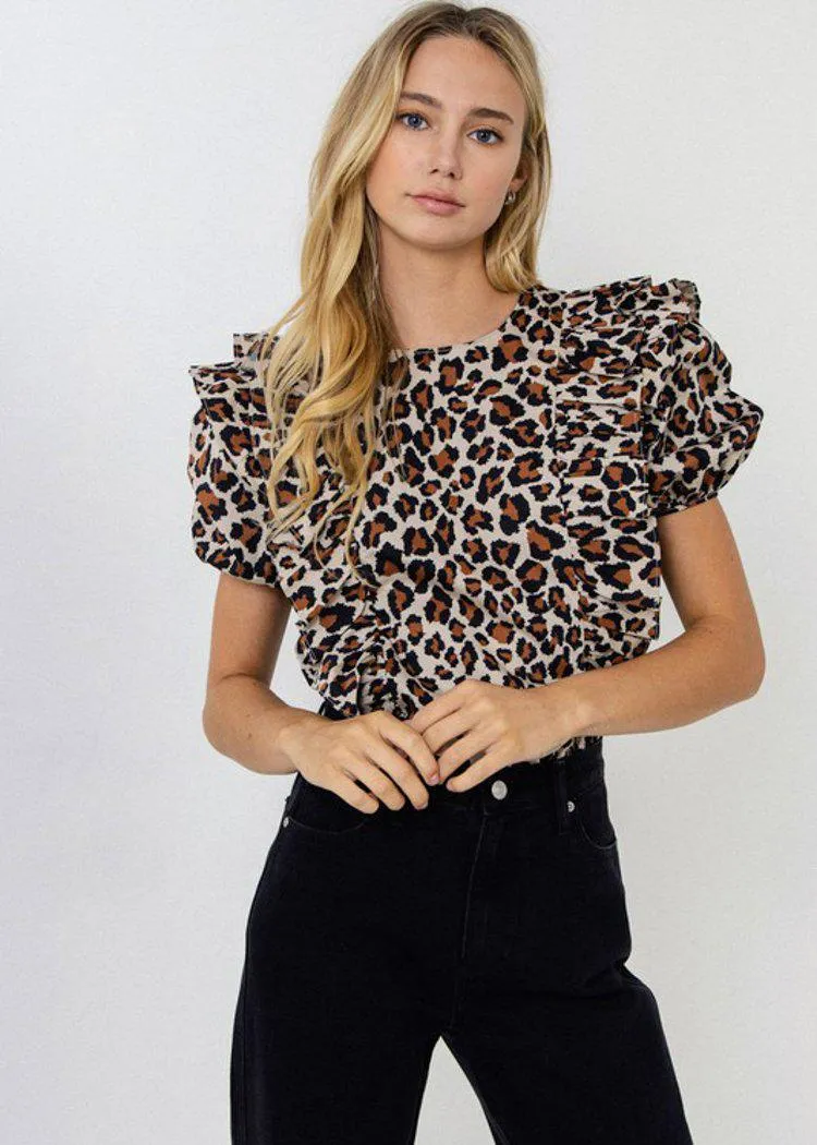 Albury Leopard Ruffle Top