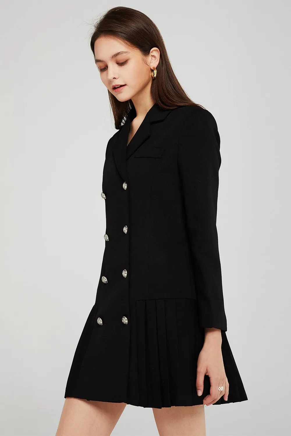 Alexa Pleated Hem Blazer Dress w/Belt