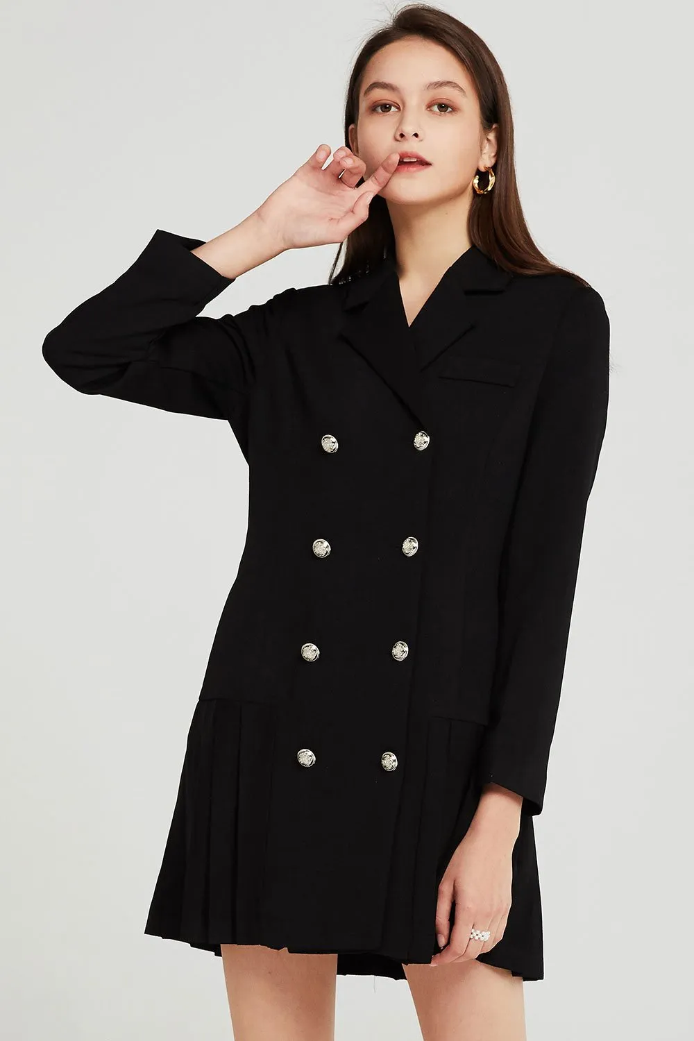 Alexa Pleated Hem Blazer Dress w/Belt