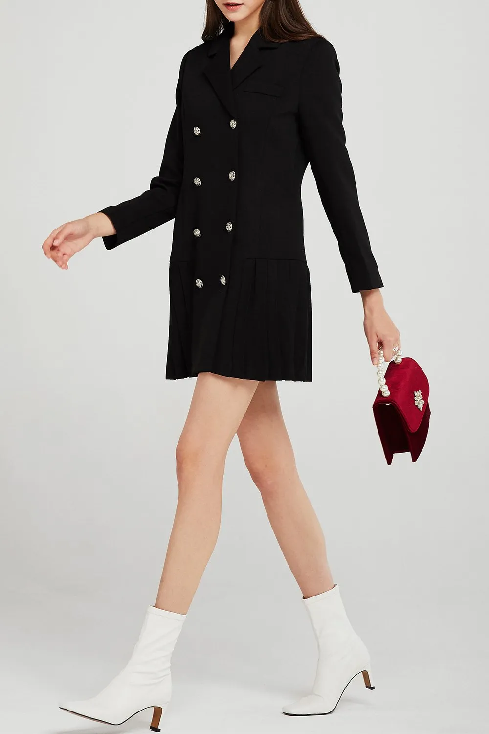 Alexa Pleated Hem Blazer Dress w/Belt