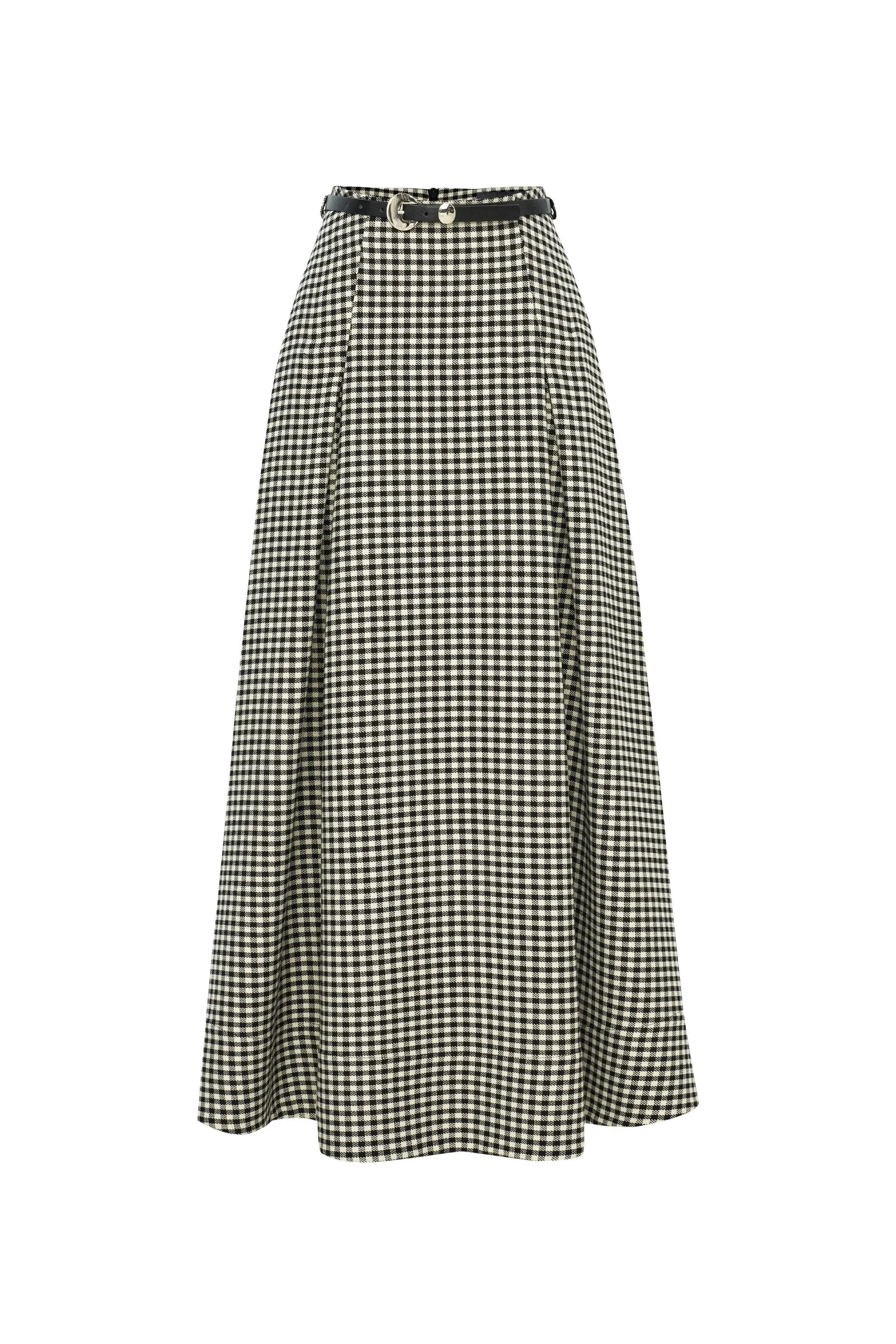 Aline Gingham Patterned Midi Skirt with Belt