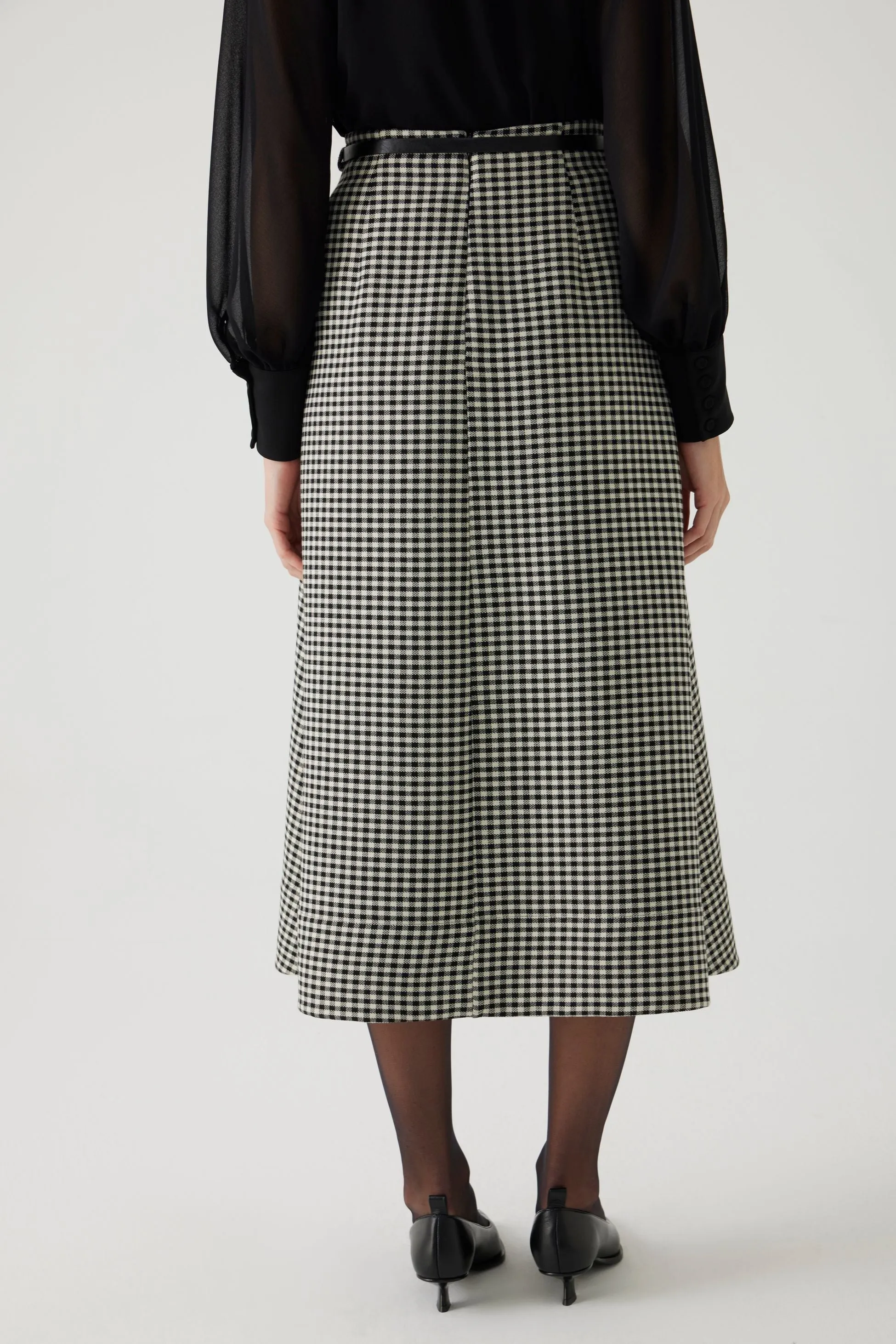 Aline Gingham Patterned Midi Skirt with Belt