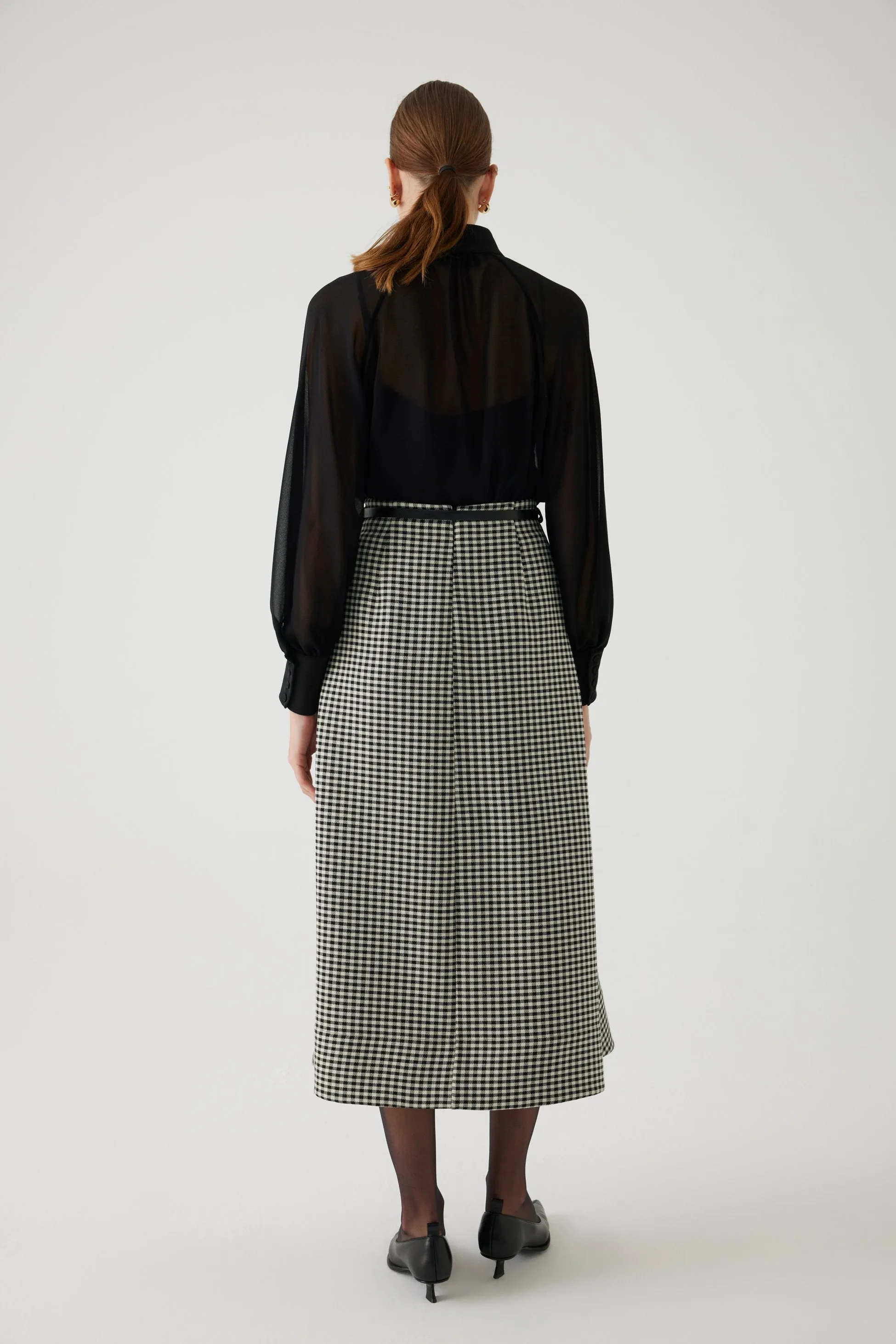 Aline Gingham Patterned Midi Skirt with Belt