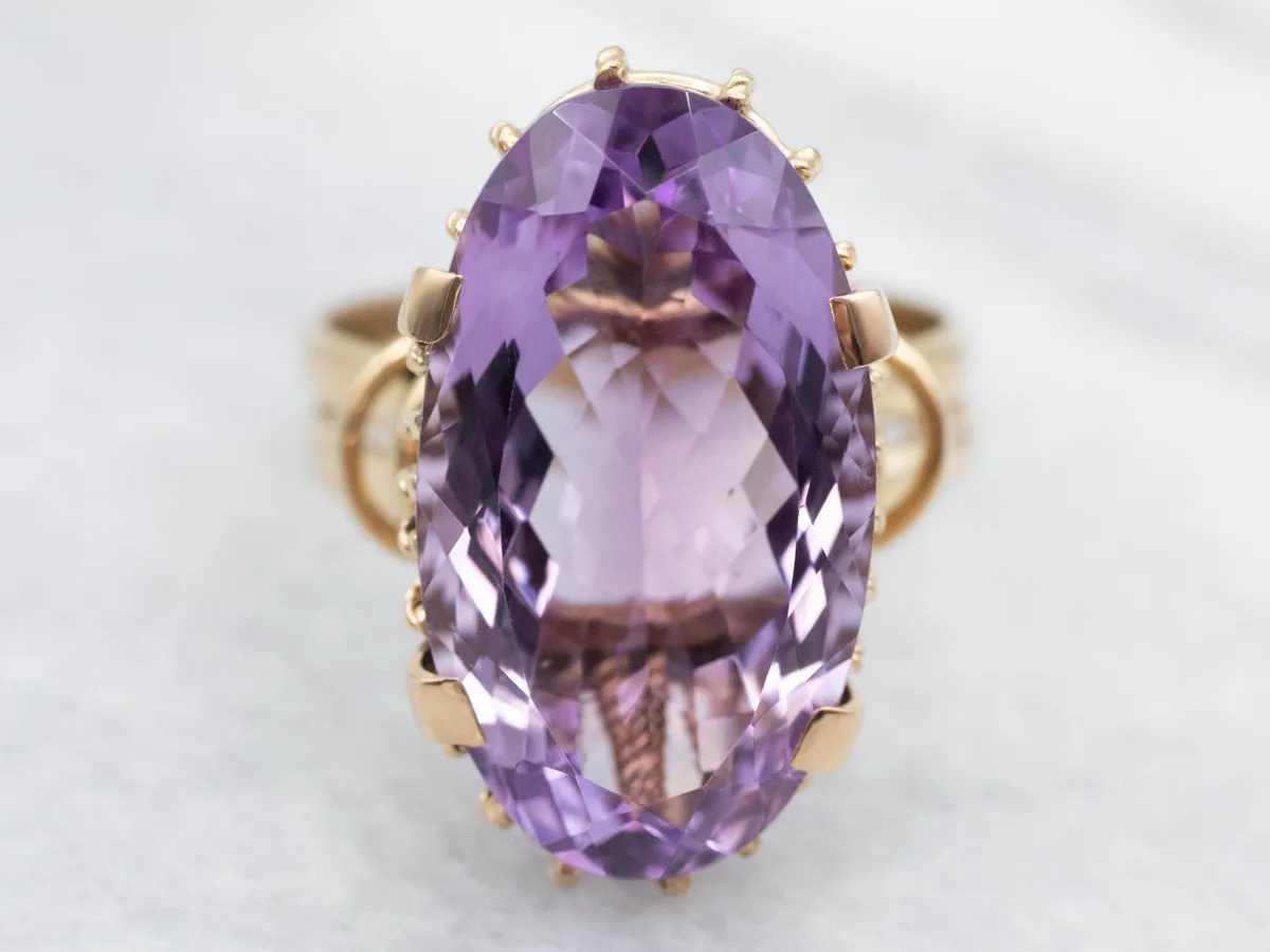 Alluring Yellow Gold Amethyst Solitaire Cocktail Ring