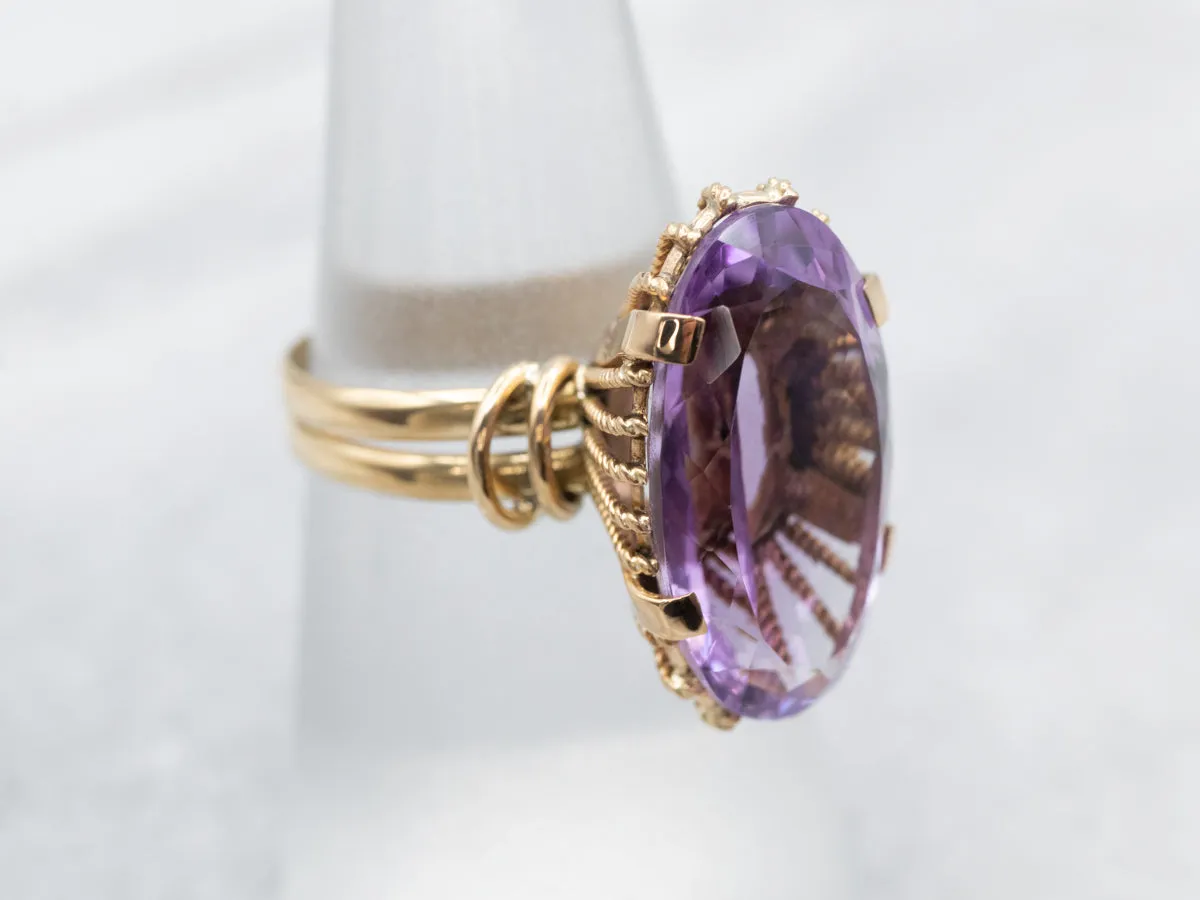 Alluring Yellow Gold Amethyst Solitaire Cocktail Ring