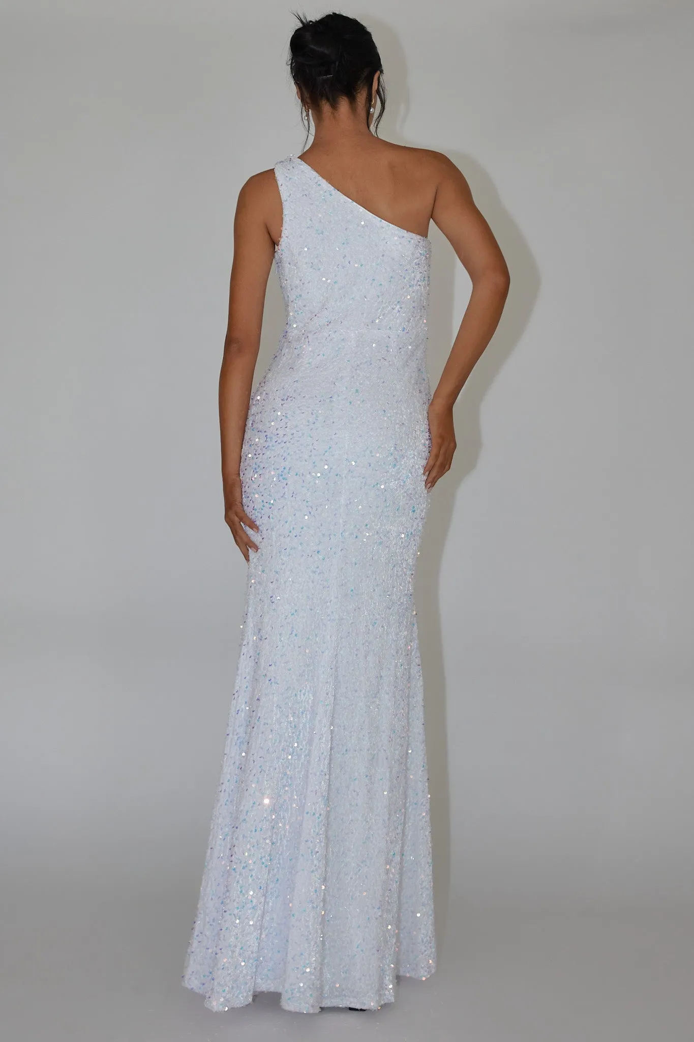 Ambrely One-Shoulder Sequin Maxi Dress White