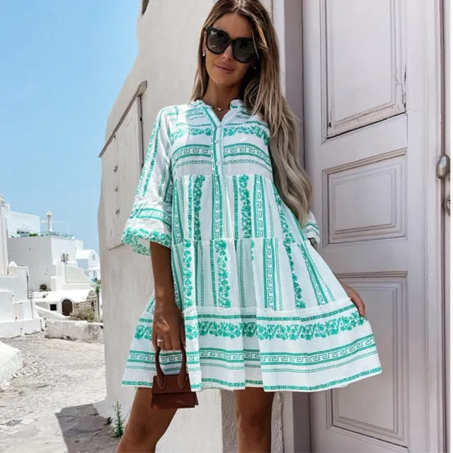 Amy Fashion - Casual V-neck High Waist Green Mini Dresses