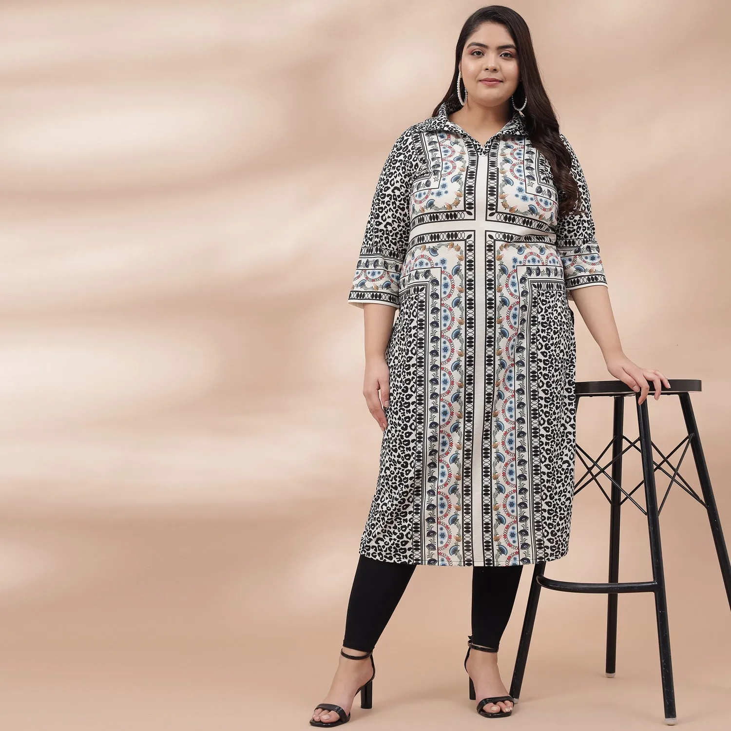 Animal Ethnic Printed Collar Kurti