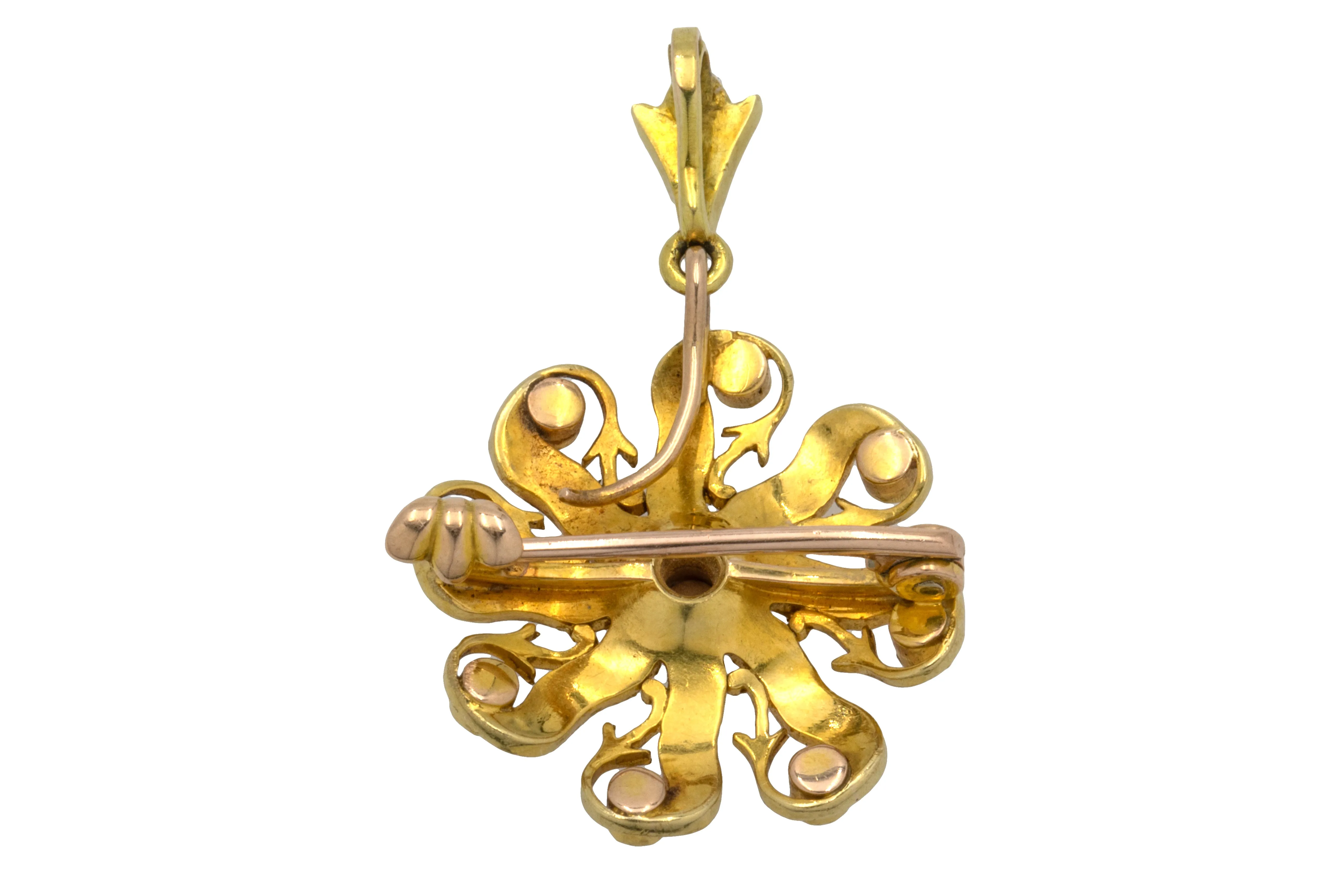 Antique 15ct Gold Pearl Flower Pendant Brooch