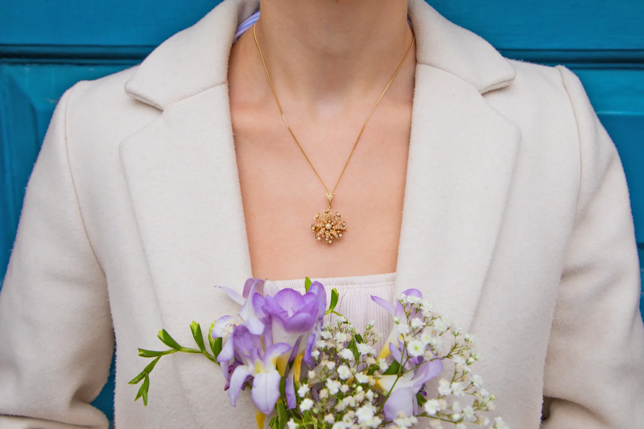 Antique 15ct Gold Pearl Flower Pendant Brooch