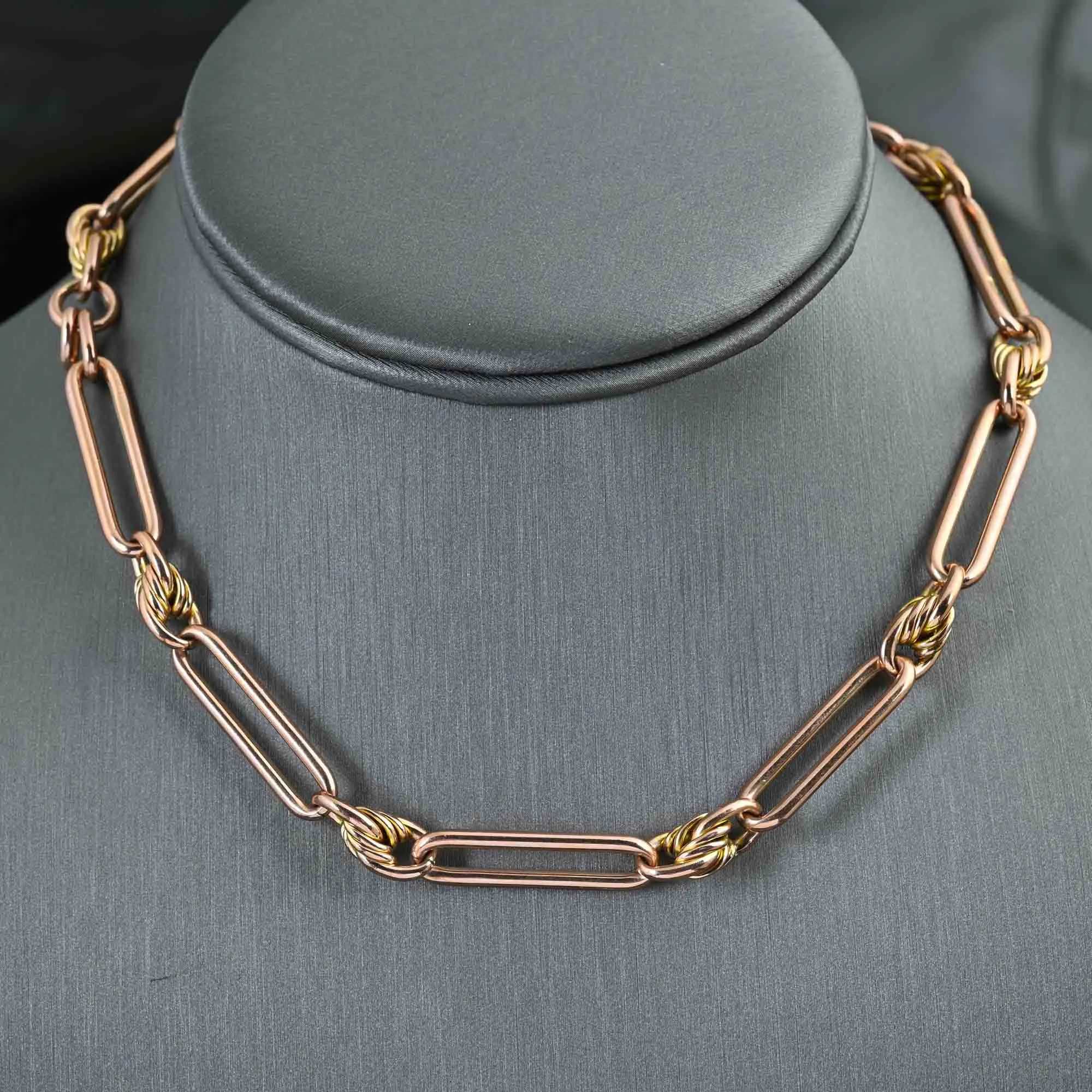 Antique Fetter and Knot Rose Gold Watch Chain Necklace