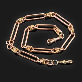 Antique Fetter and Knot Rose Gold Watch Chain Necklace