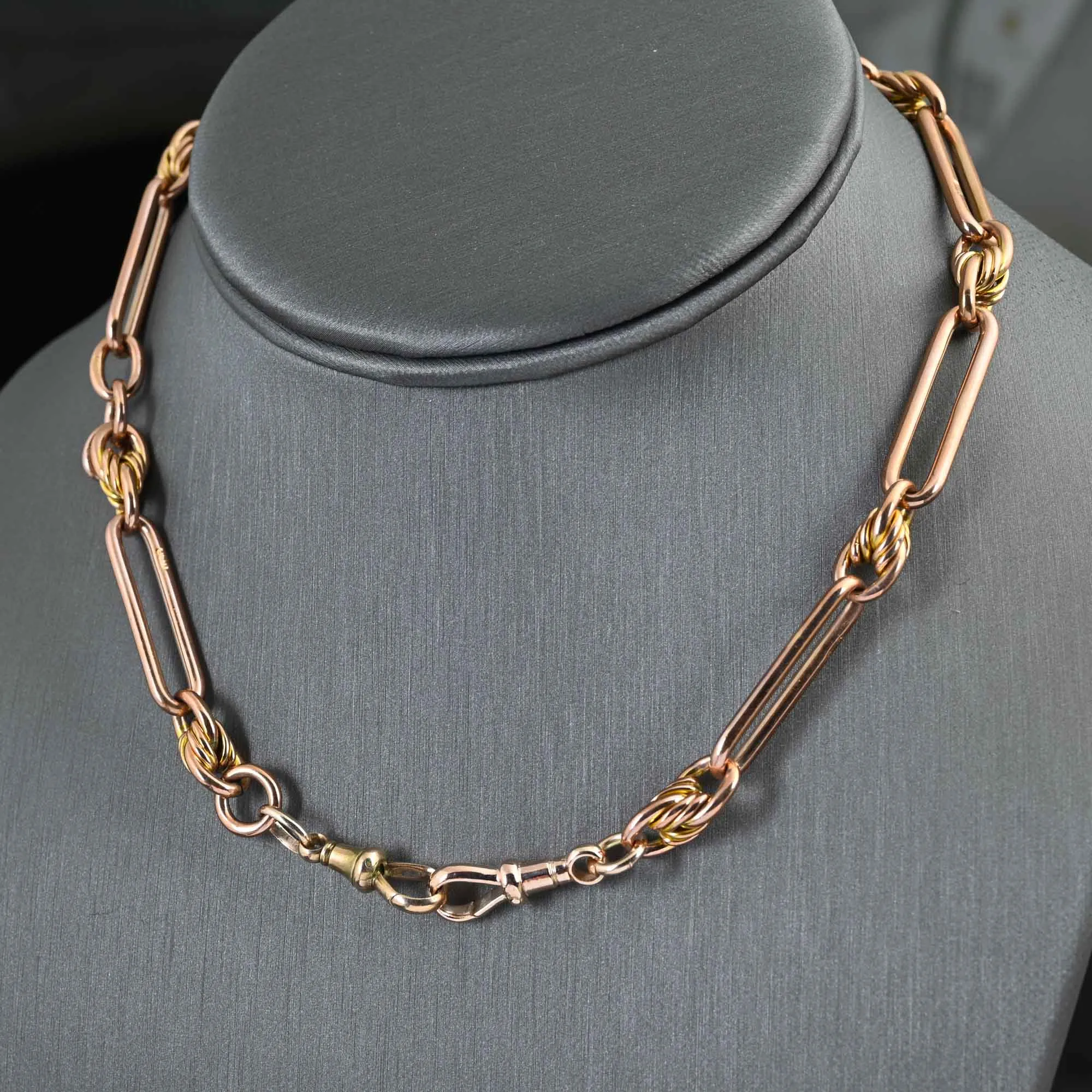 Antique Fetter and Knot Rose Gold Watch Chain Necklace