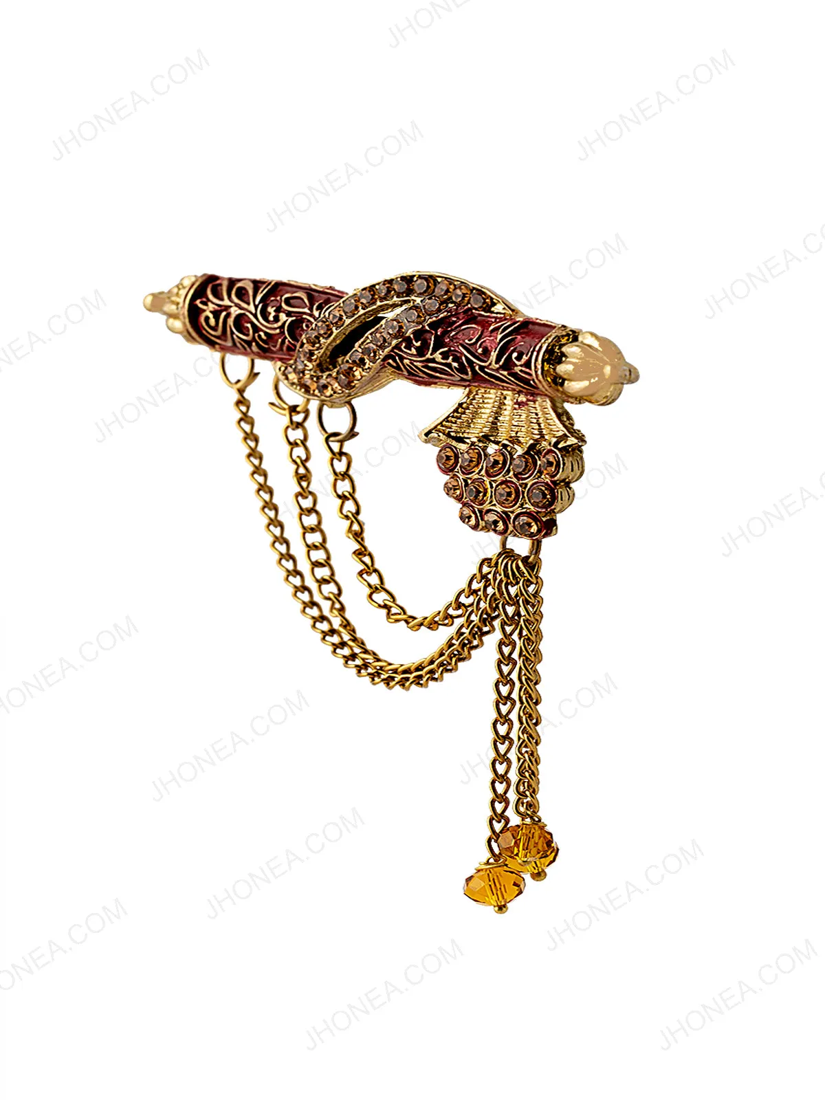 Antique Gold Diamond Ethnic Chain Brooch