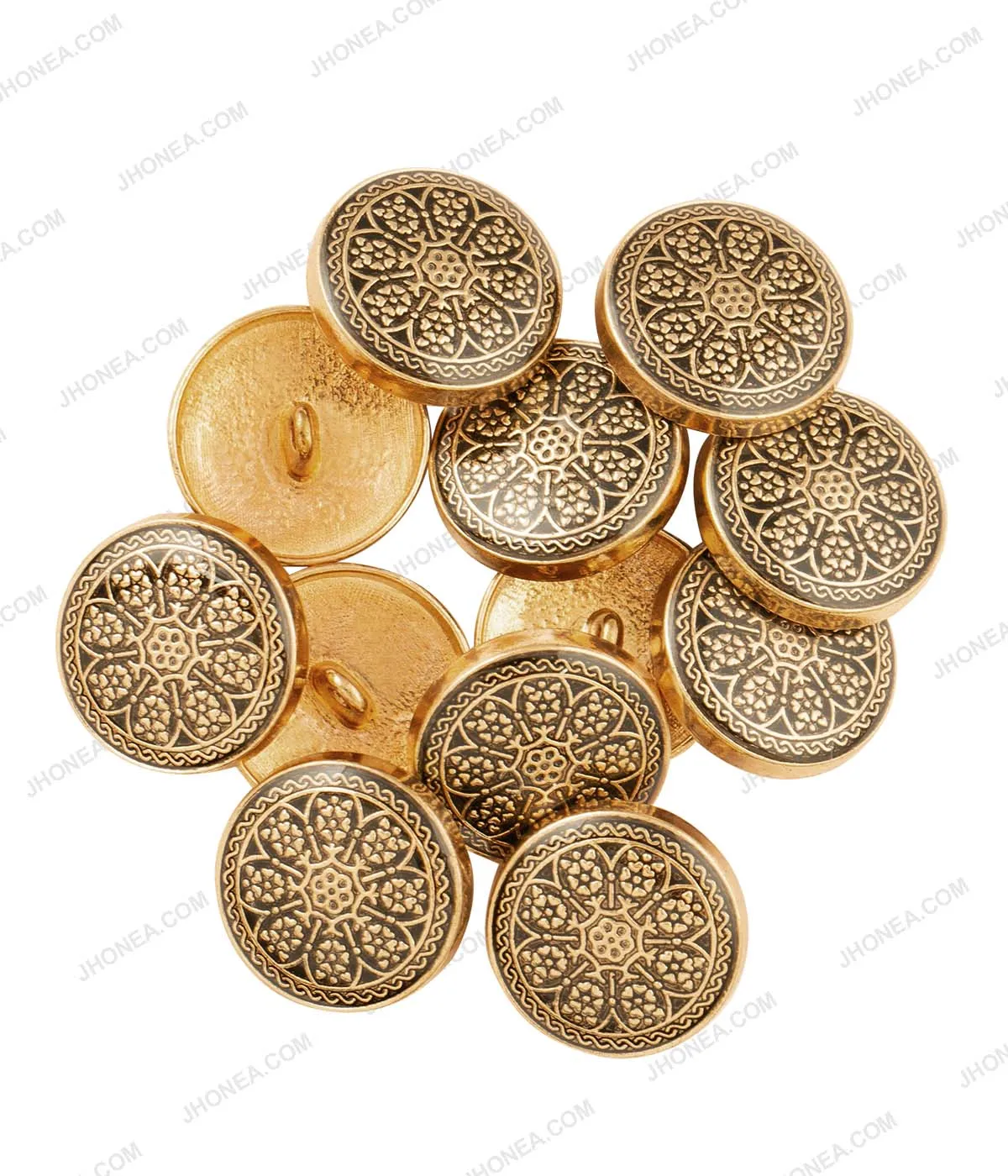 Antique Gold Floral Motif Design Lamination Metal Buttons