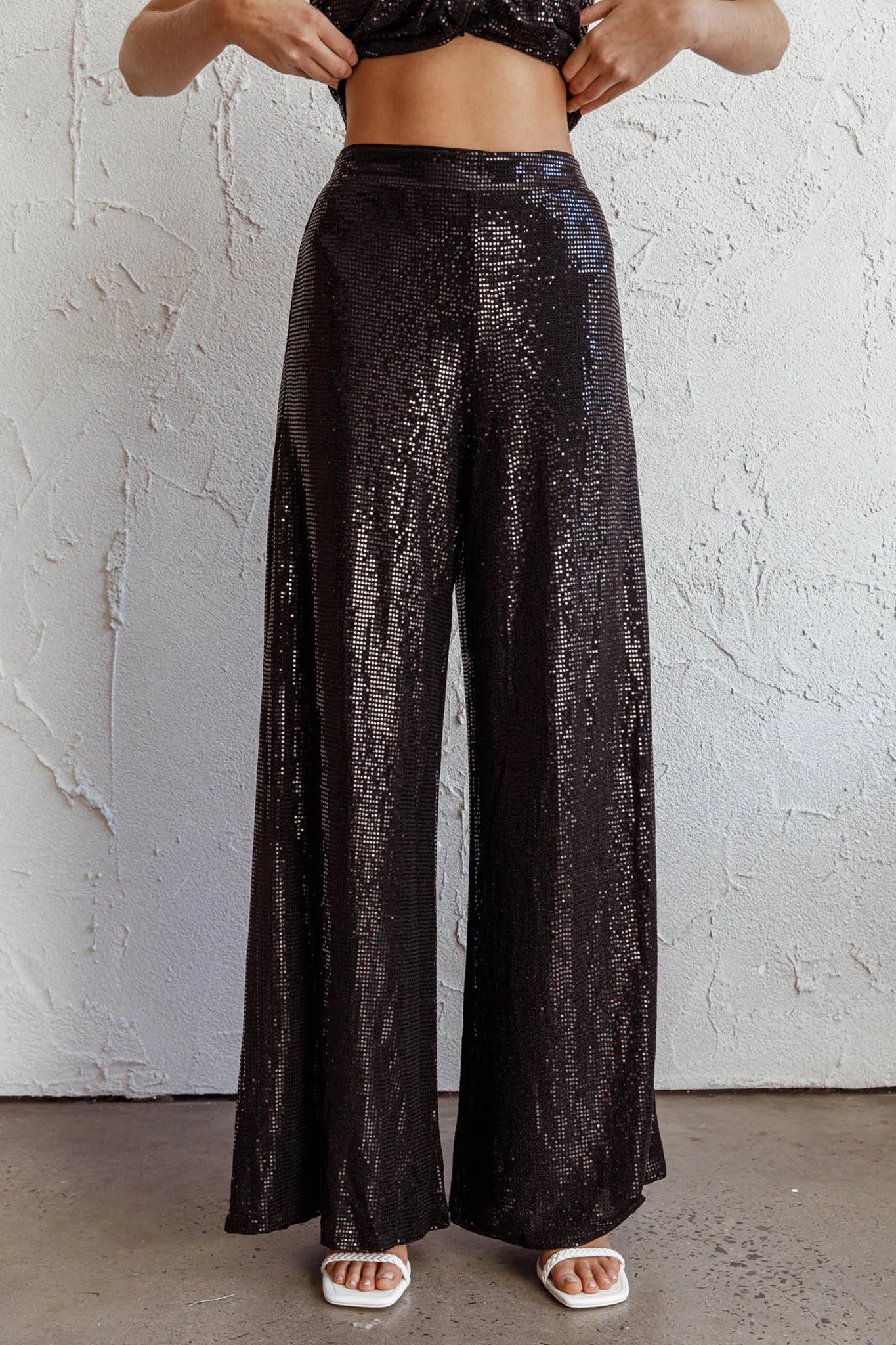 Anything Goes Wide Leg Metallic Pants Black