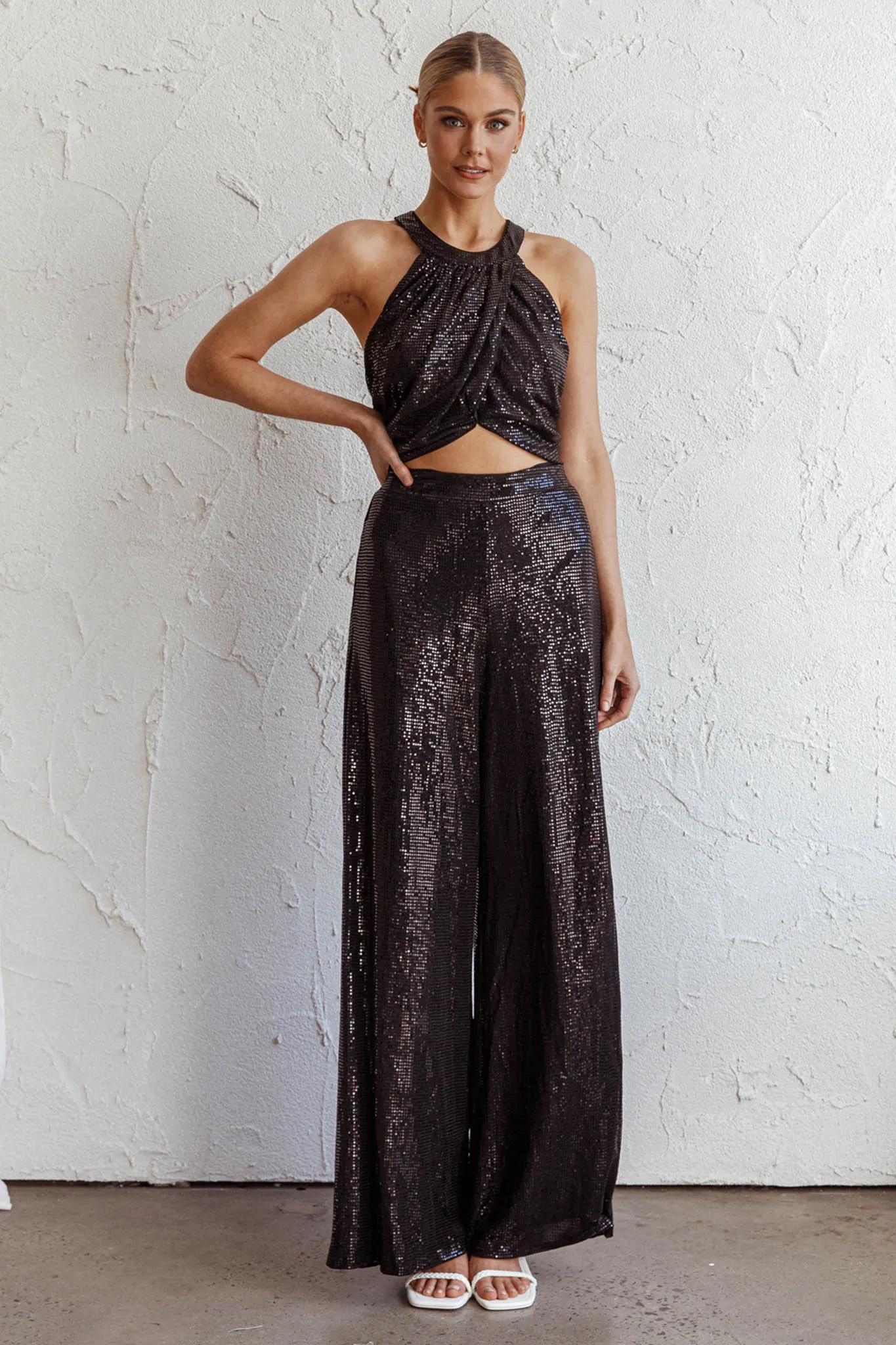 Anything Goes Wide Leg Metallic Pants Black