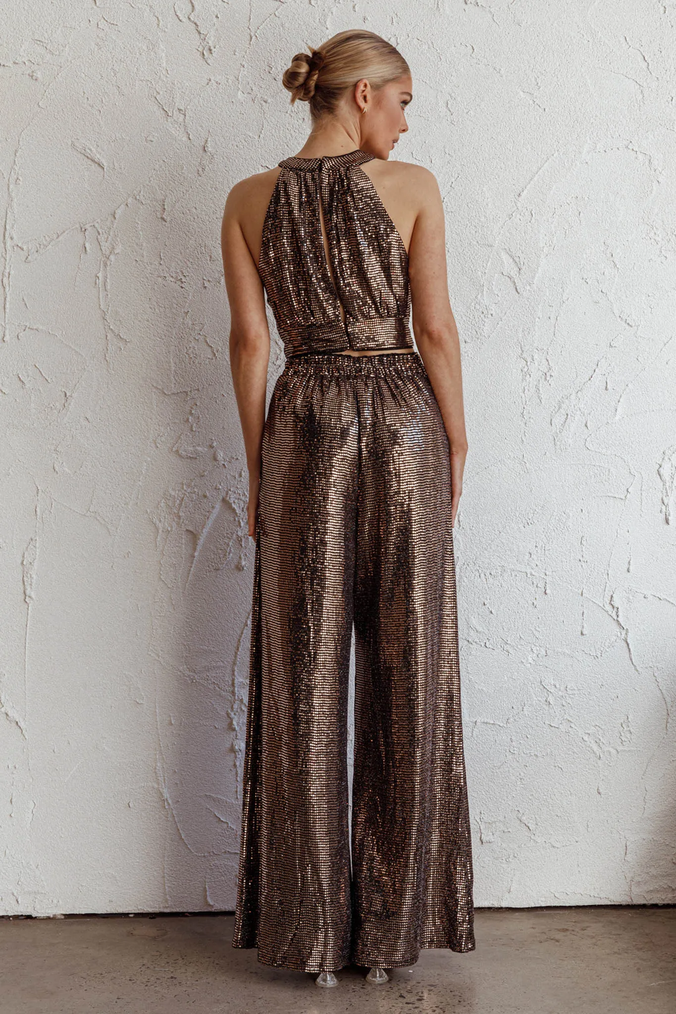 Anything Goes Wide Leg Metallic Pants Gold