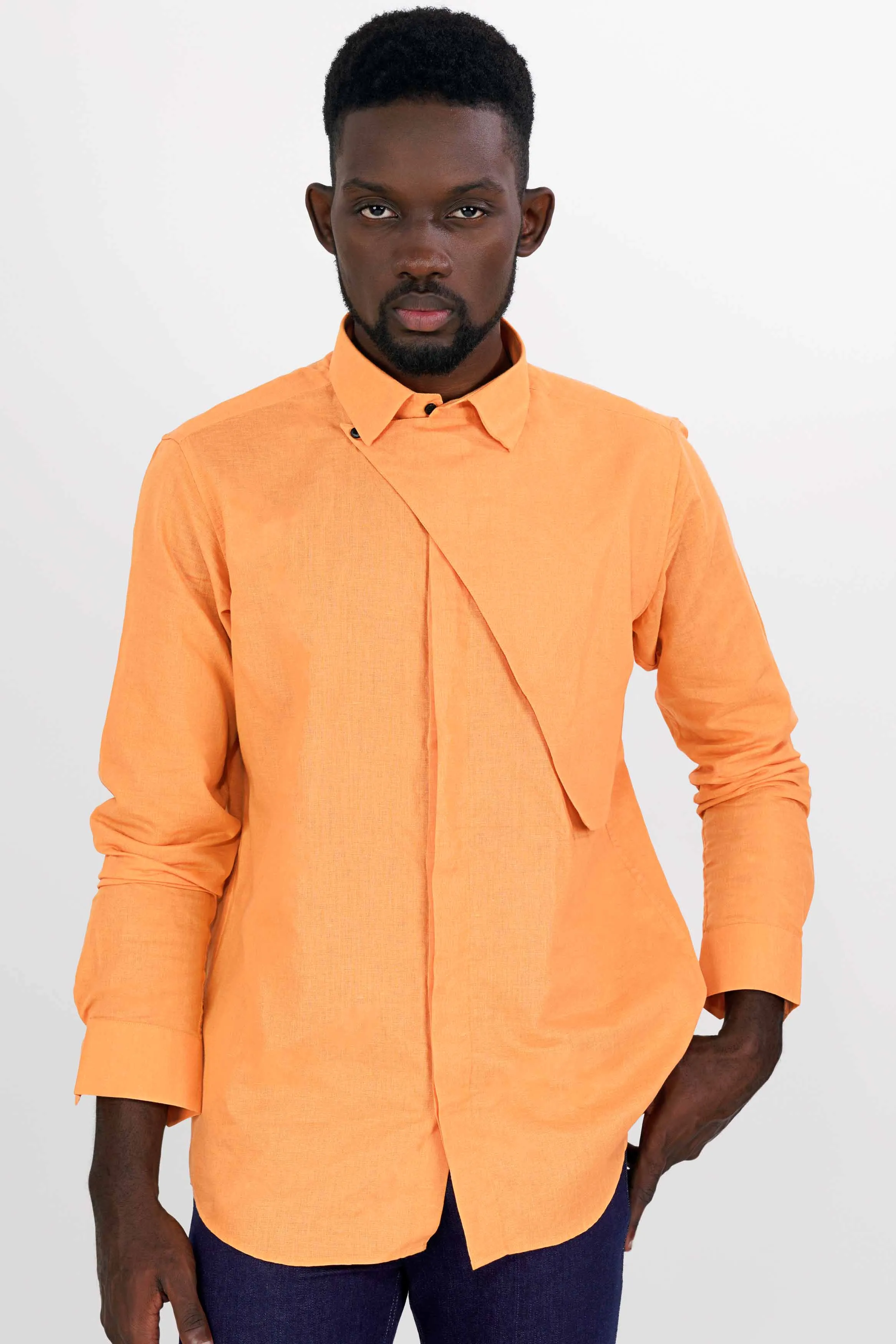 Apache Orange Luxurious Linen Designer Shirt