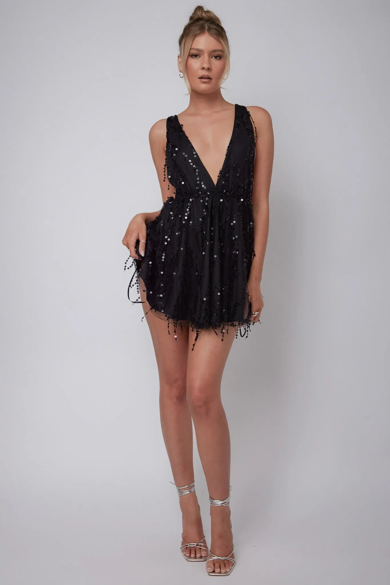 Ariana Sequin Party Mini Dress Black