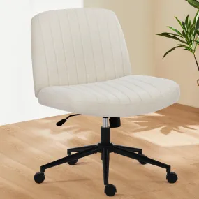 Armless Office Chair, Adjustable Swivel, Comfortable Beige Fabric for Home Office