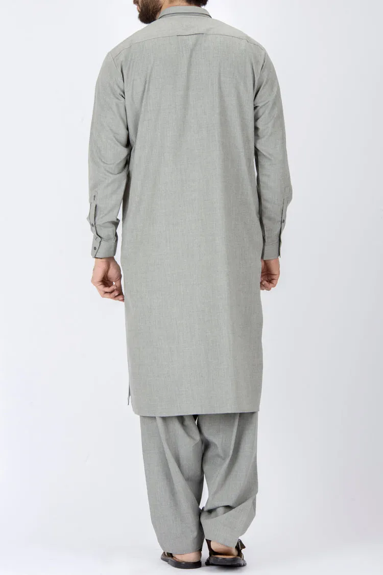 Ash Grey Blended Kameez Shalwar - AL-KS-2328