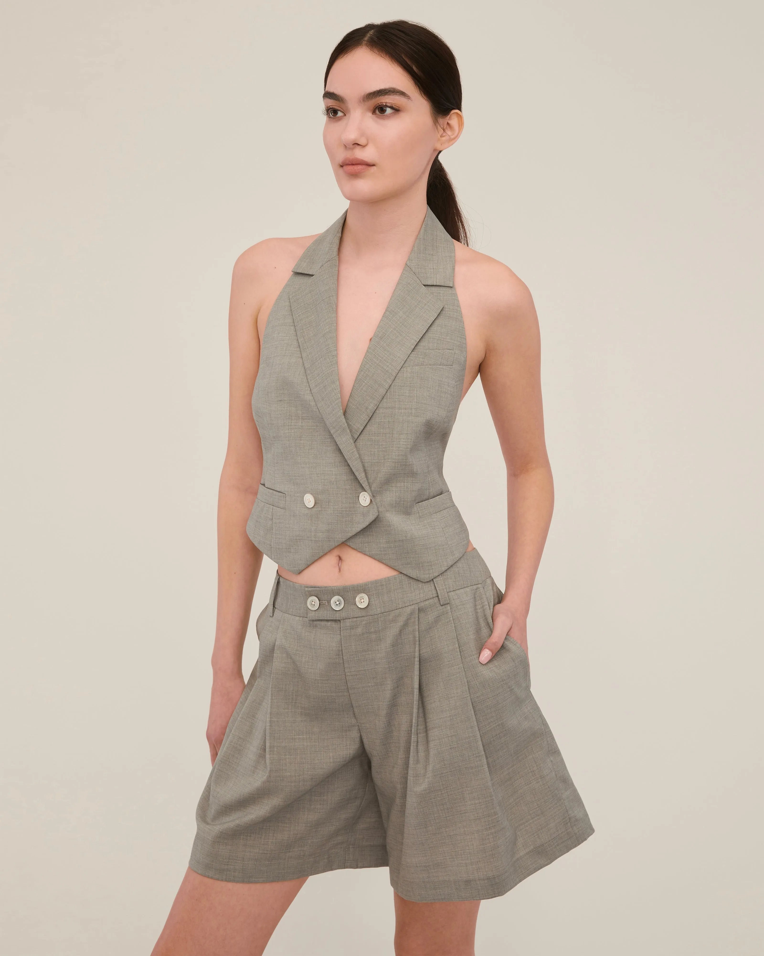 Ava Open Back Cropped Tuxedo Vest