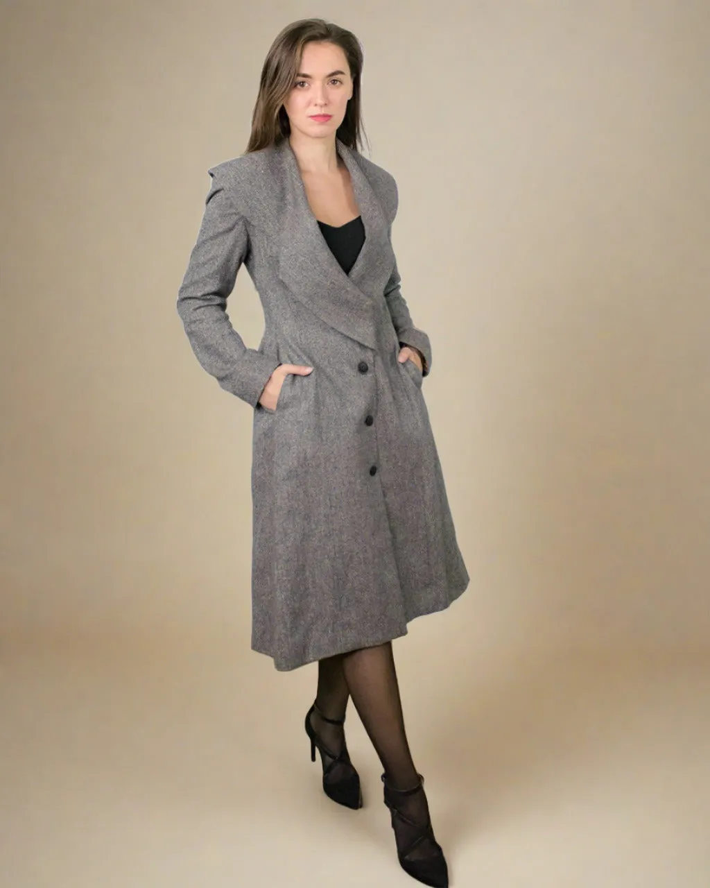 Baldo Grey Longline Fit and Flare Coat