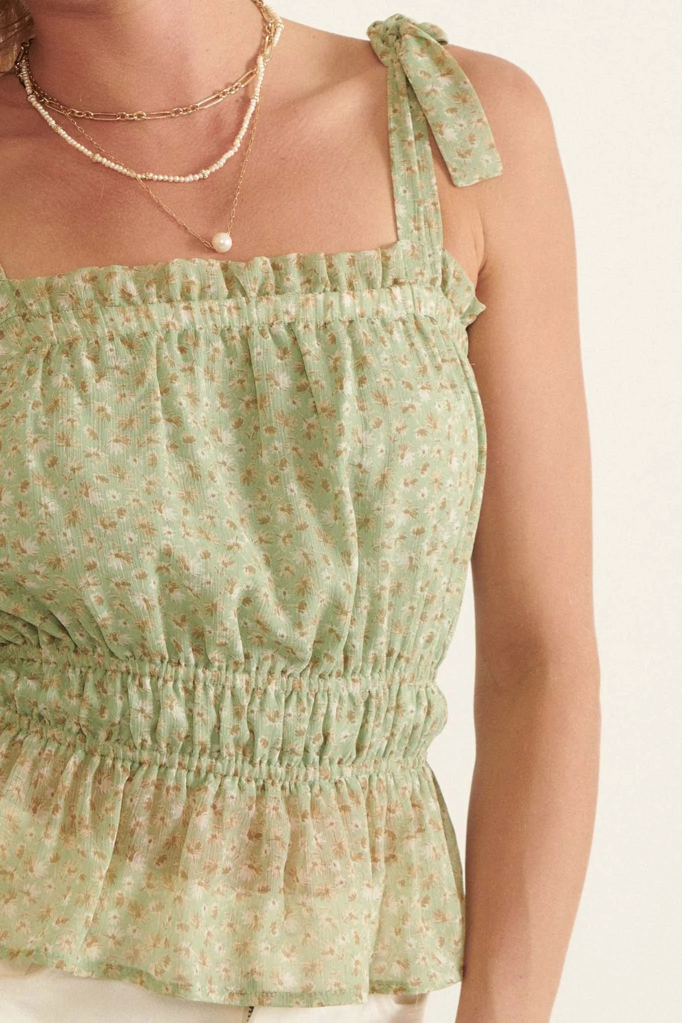 Beautiful Day Ruffled Floral Tie-Strap Cami Top