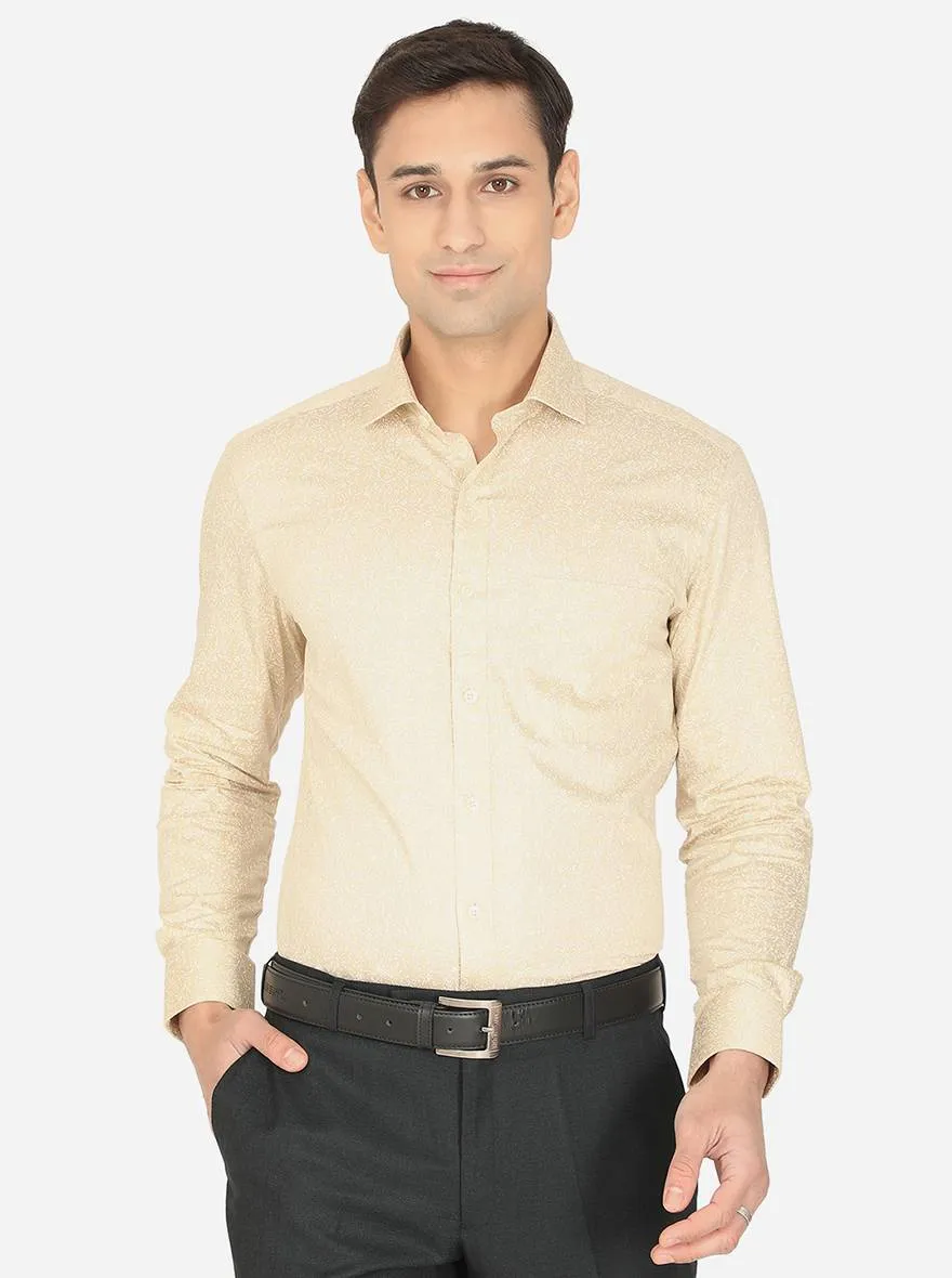 Beige & White Printed Slim Fit Formal Shirt | Greenfibre