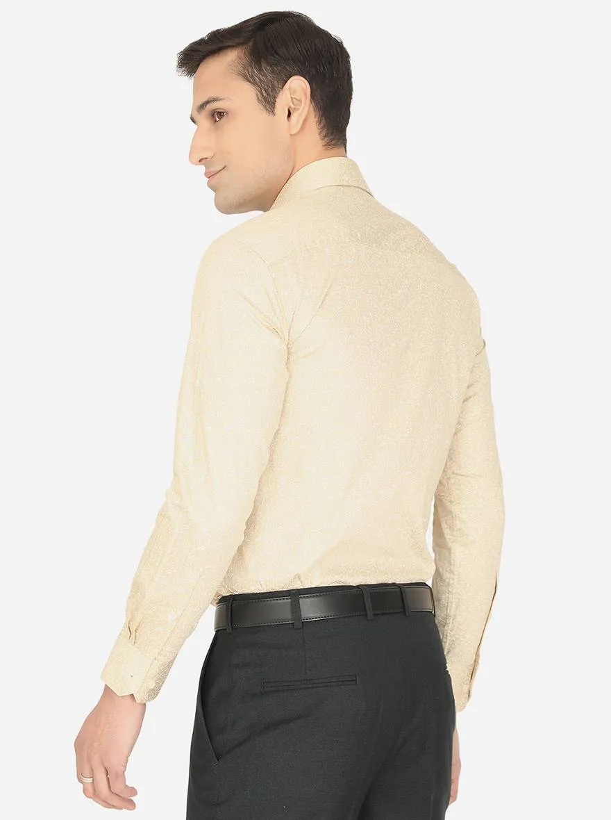 Beige & White Printed Slim Fit Formal Shirt | Greenfibre