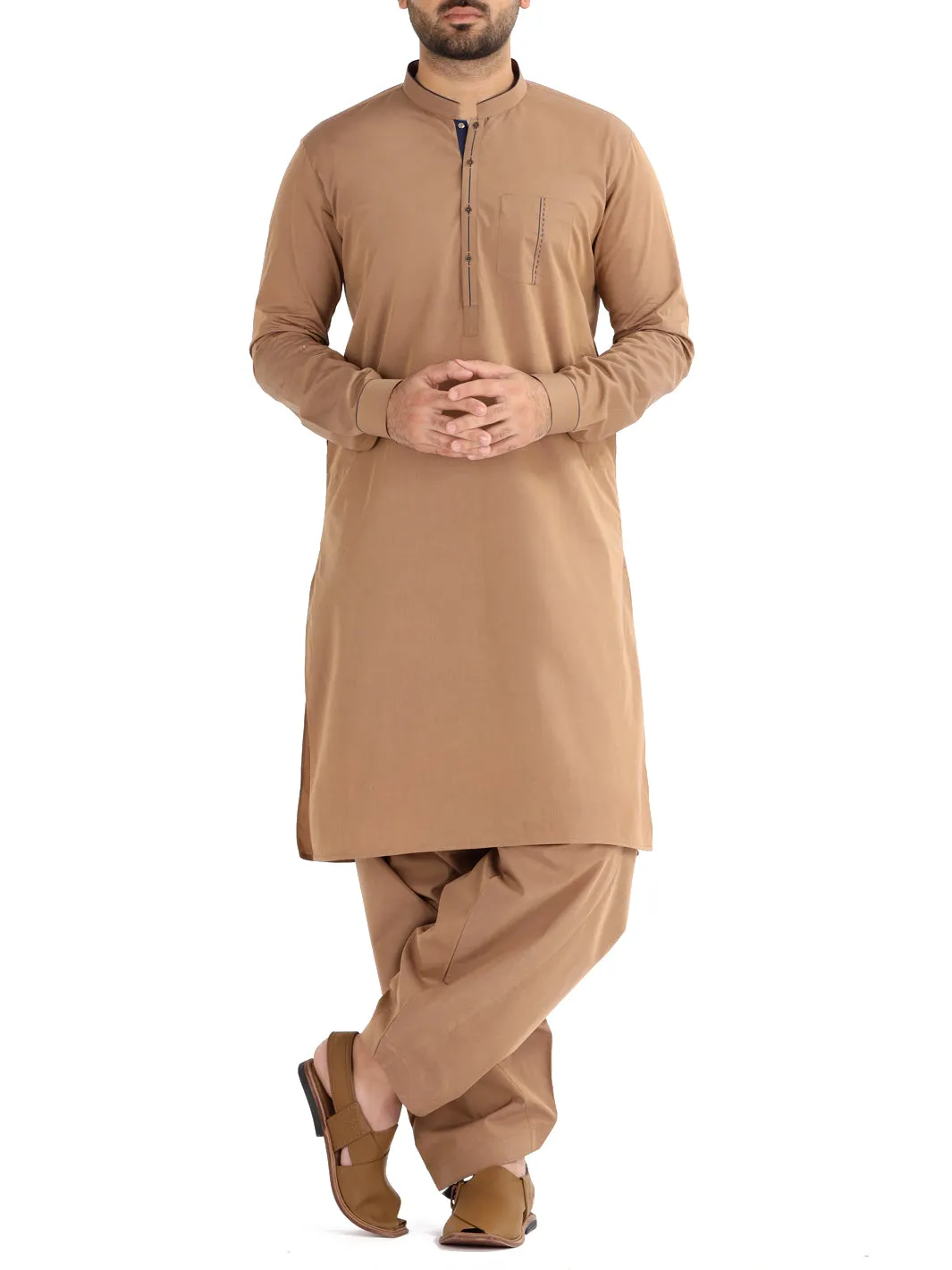 Beige Blended Kameez Shalwar - AL-KS-2474