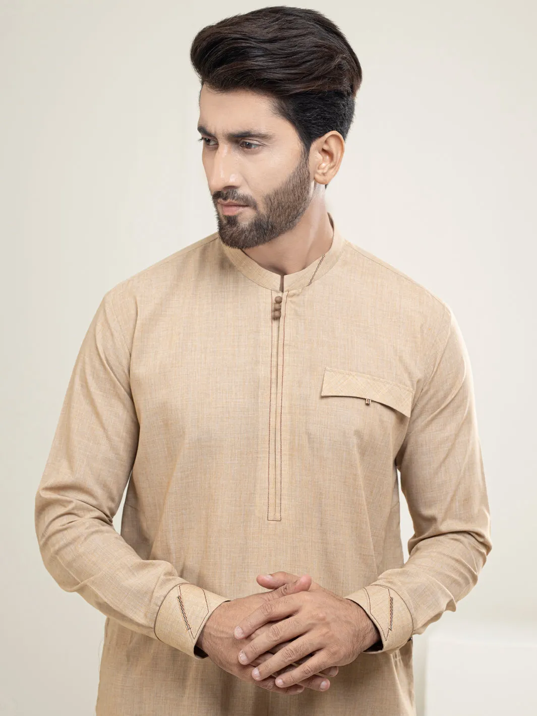 Beige Blended Kameez Shalwar - AL-KS-2935