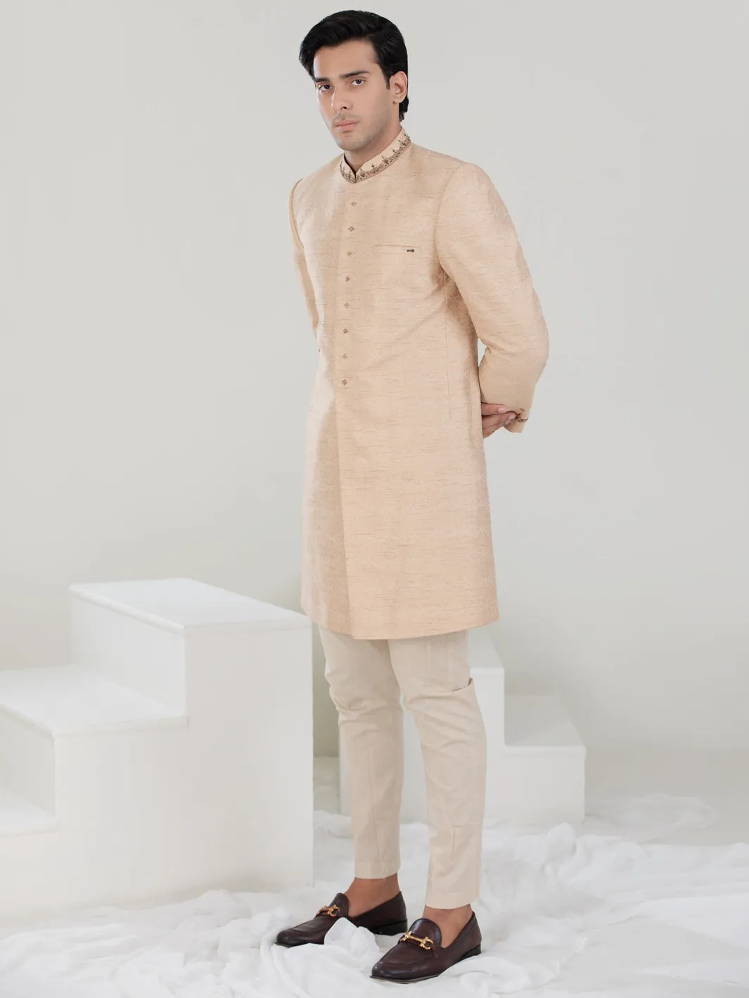 Beige Blended Sherwani - AL-SW-131