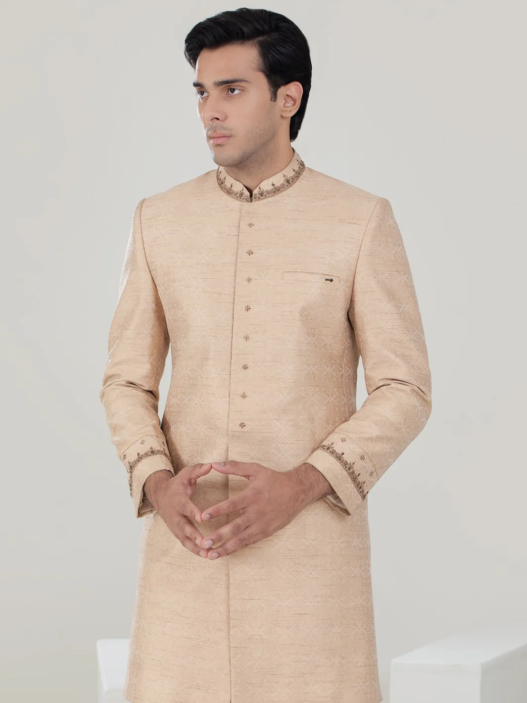 Beige Blended Sherwani - AL-SW-131