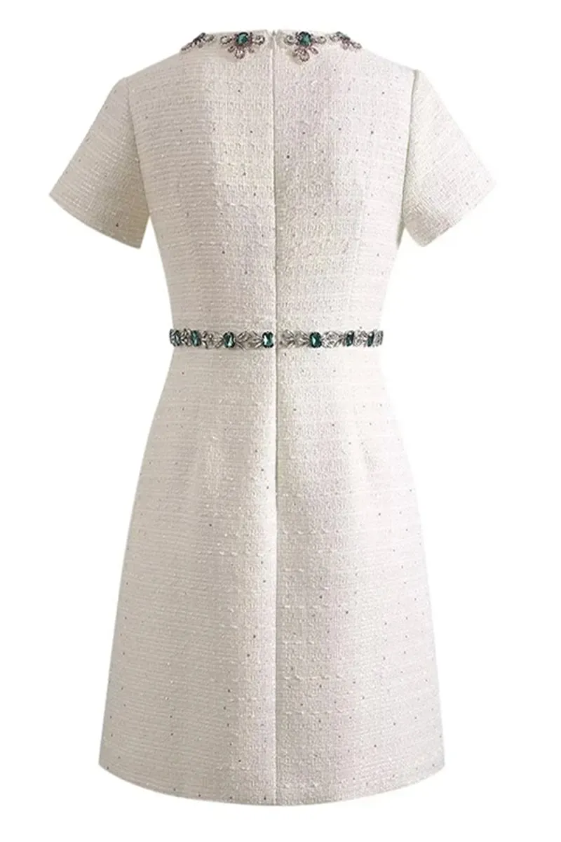 Bela White Jewel-Embellished Mini Dress