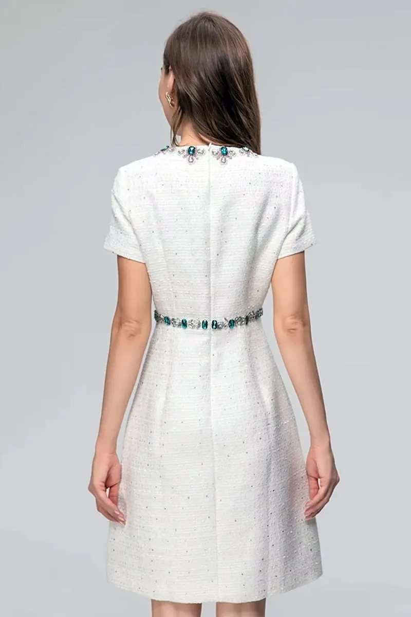 Bela White Jewel-Embellished Mini Dress