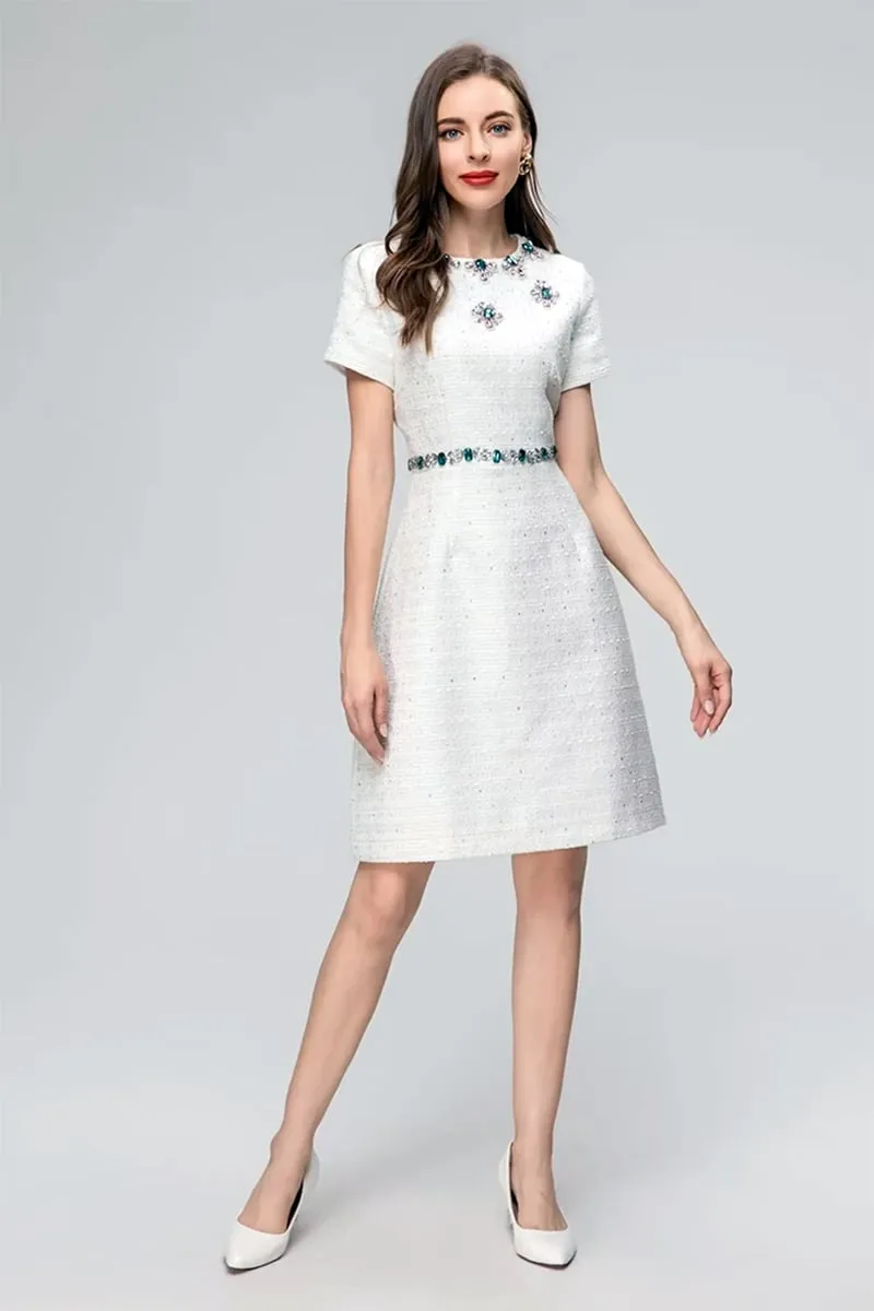 Bela White Jewel-Embellished Mini Dress