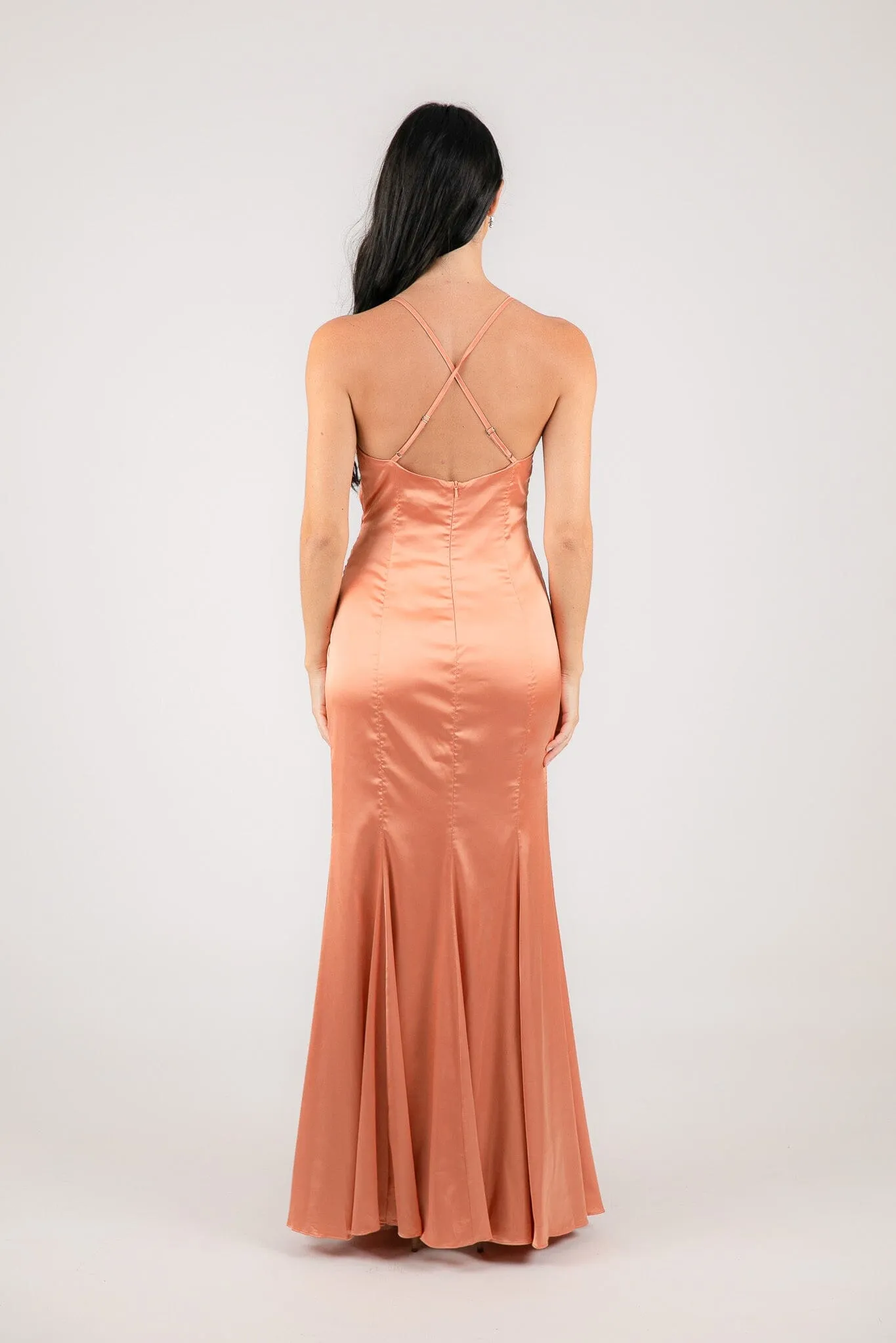 BELINDA Satin Maxi Dress - Peach