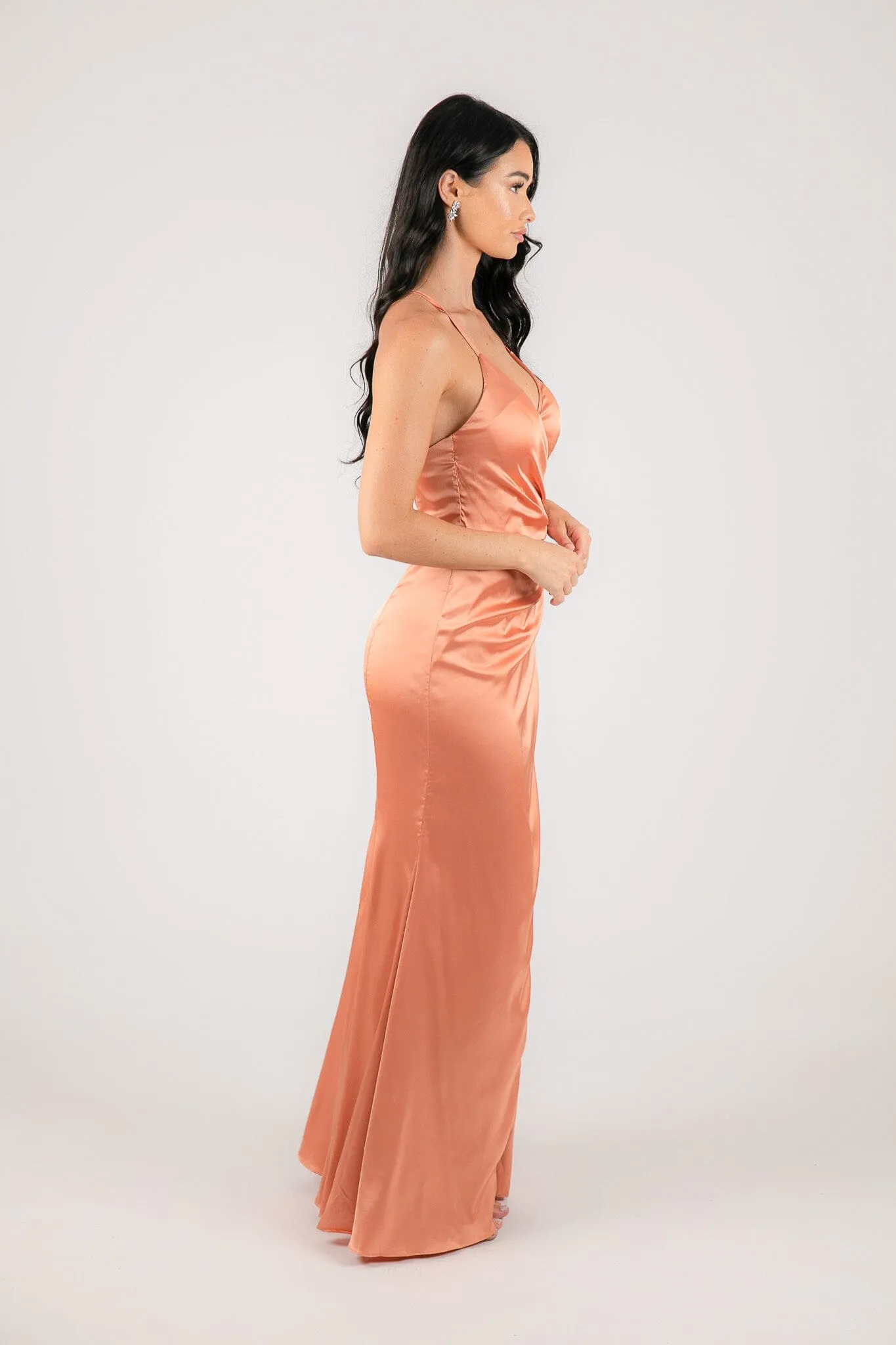 BELINDA Satin Maxi Dress - Peach