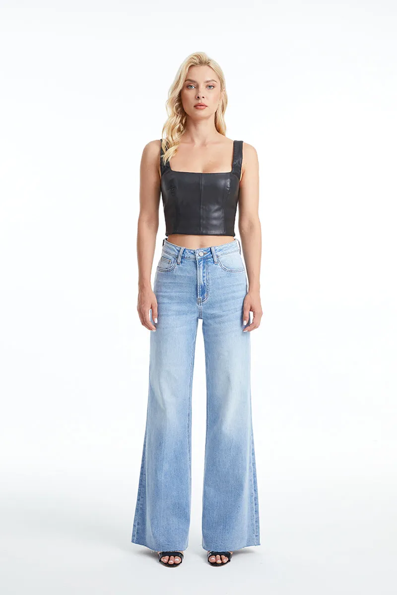 BELLA HIGH RISE WIDE LEG JEANS WITH RAW HEM BYW8101 LIGHT BLUE