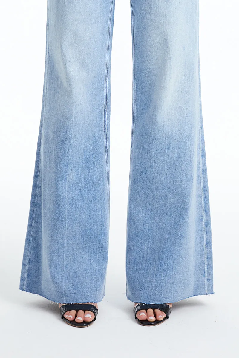 BELLA HIGH RISE WIDE LEG JEANS WITH RAW HEM BYW8101 LIGHT BLUE