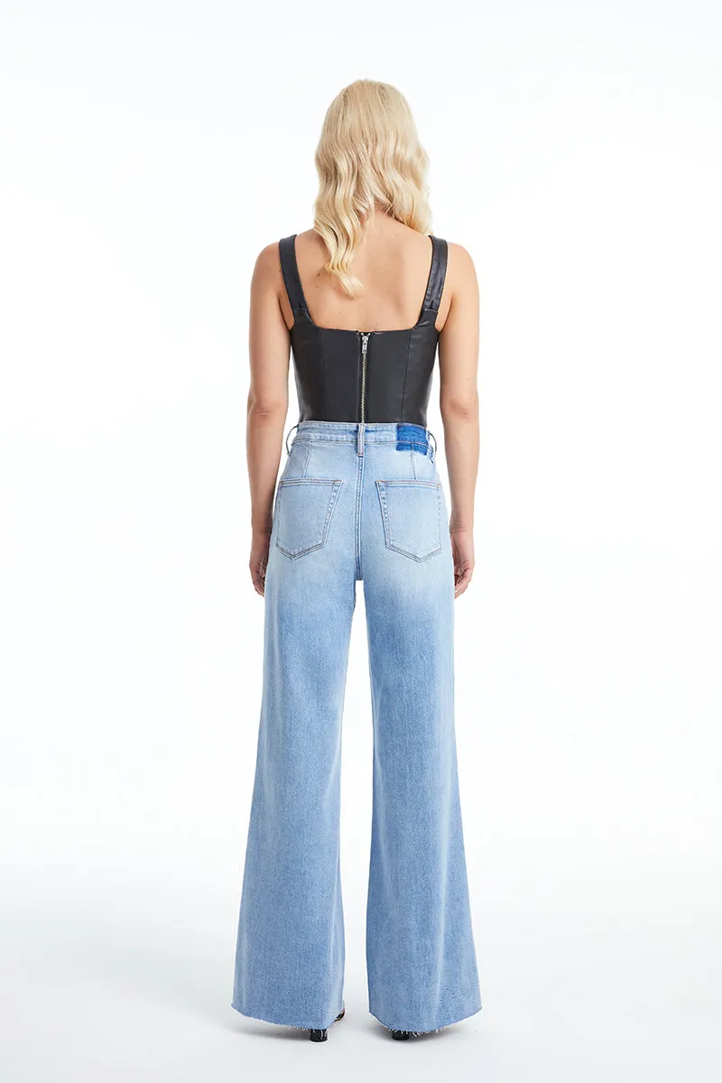 BELLA HIGH RISE WIDE LEG JEANS WITH RAW HEM BYW8101 LIGHT BLUE