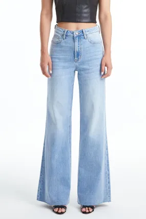 BELLA HIGH RISE WIDE LEG JEANS WITH RAW HEM BYW8101 LIGHT BLUE