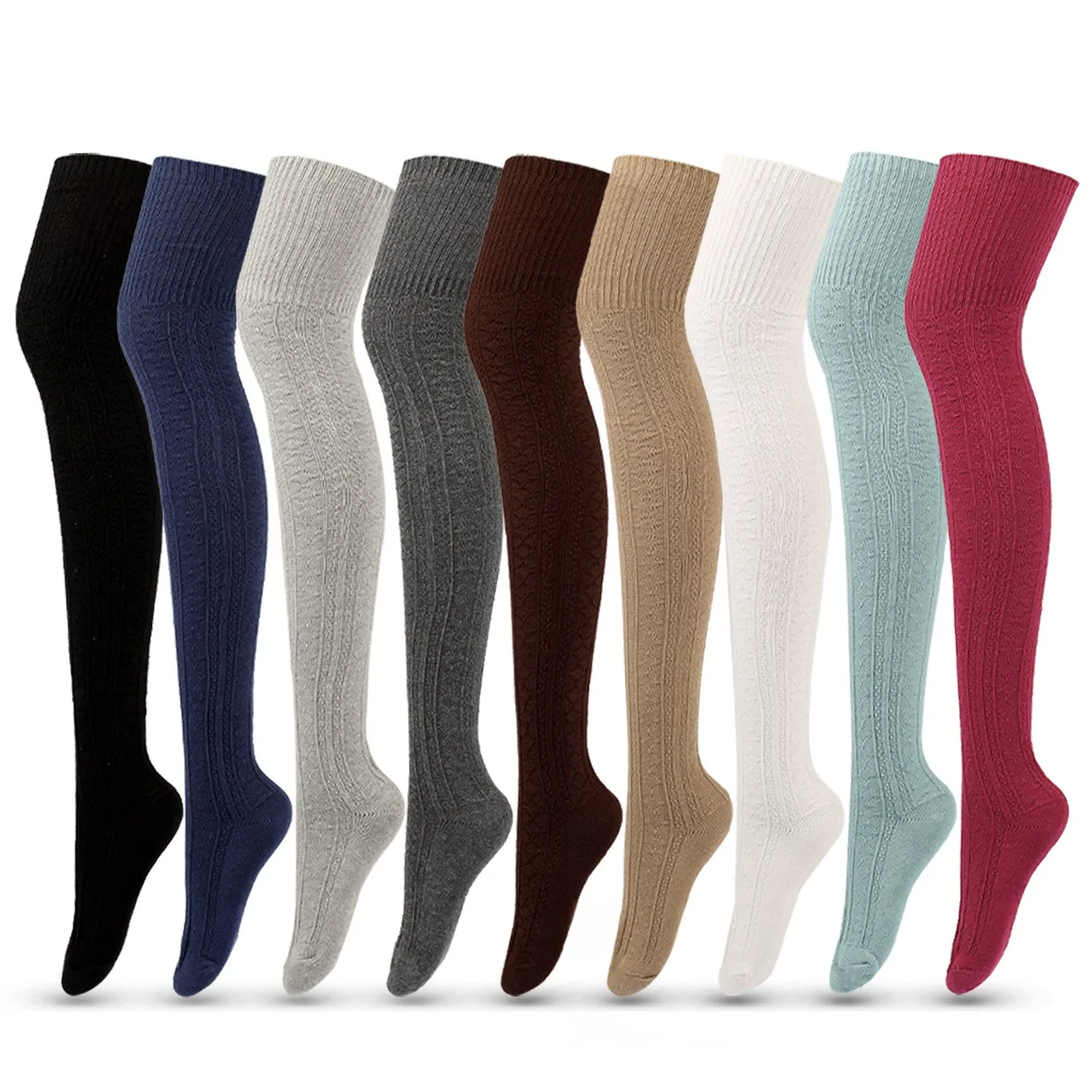 BerriesJam - Autumn/winter Striped Solid Color Cotton Knit Knee Socks