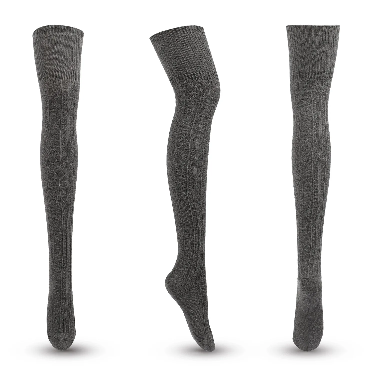 BerriesJam - Autumn/winter Striped Solid Color Cotton Knit Knee Socks