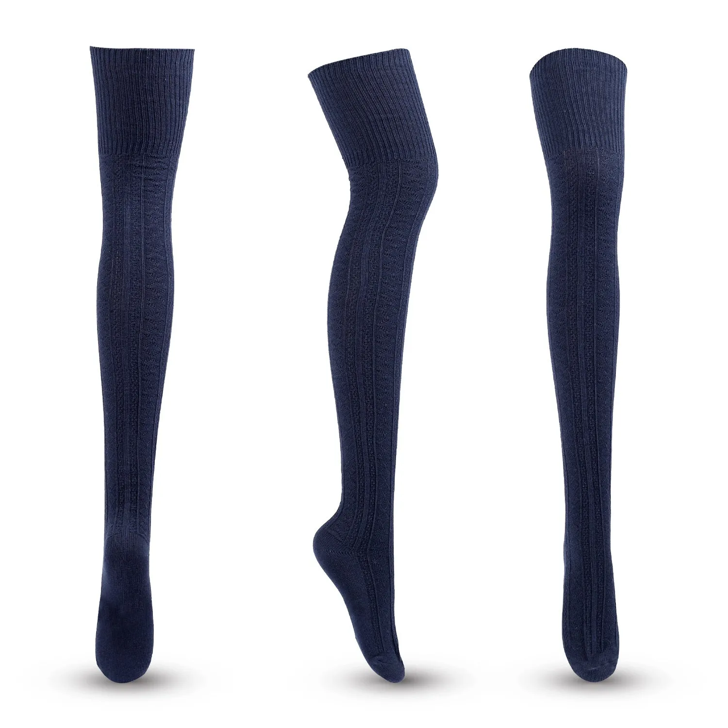 BerriesJam - Autumn/winter Striped Solid Color Cotton Knit Knee Socks