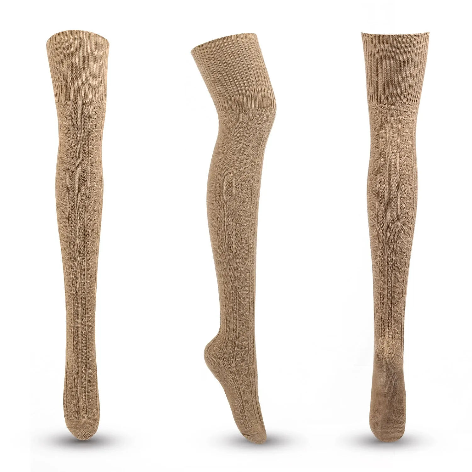 BerriesJam - Autumn/winter Striped Solid Color Cotton Knit Knee Socks